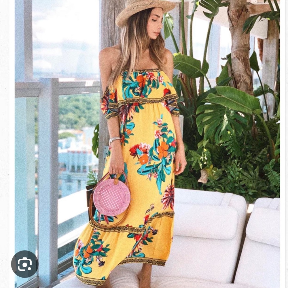 Flying Tomato Vibrant Yellow Floral Maxi Dress